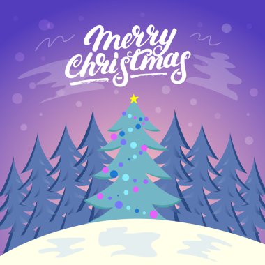 Kar ve ağaç ile sevimli Noel manzara arka plan.