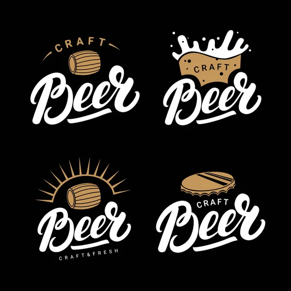 ビール手描きのレタリング ロゴ、ラベル、醸造会社、パブ、バー、ビヤホールのバッジのセットします。. — ストックベクタ