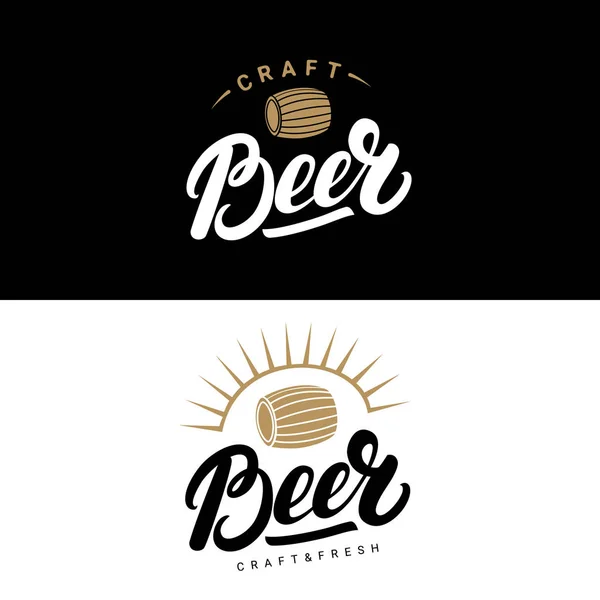 Set of beer hand written lettering logos, labels, badges for beerhouse, brewing company, pub, bar. — Stock Vector