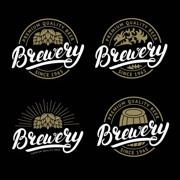 Conjunto de logotipo de letras escritas à mão cervejaria, rótulo, modelo de crachá . —  Vetores de Stock