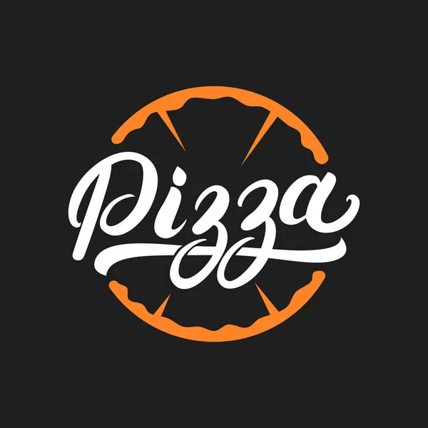 Pizza handgeschriebenen Schriftzug Logo, Etikett, Abzeichen. — Stockvektor