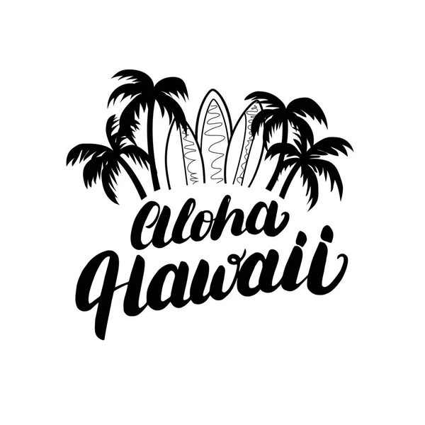 Aloha Hawaii el yazı sörf poster, tişört baskı. — Stok Vektör