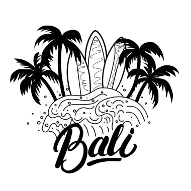 Bali el yazı sörf poster, tişört baskı.