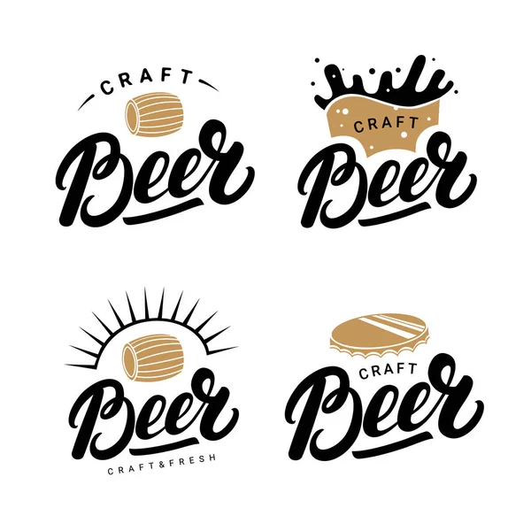 Set van bier handgeschreven belettering logo's, labels, badges voor beerhouse, brewing company, café, bar. — Stockvector