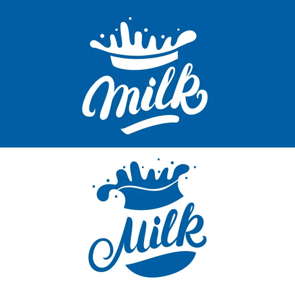 Set of Milk hand written lettering logo, label or badge. — Stock Vector