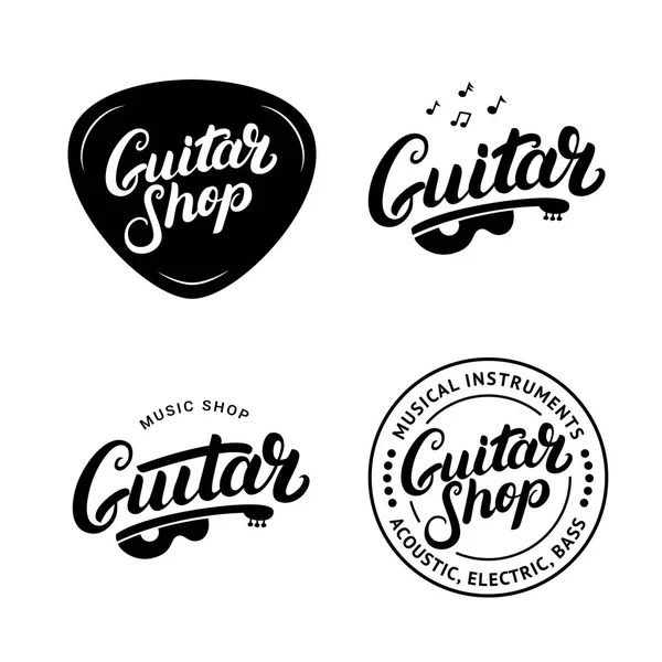 Набір гітарних магазинів ручної роботи з написанням логотипів, емблем, значків . — стоковий вектор