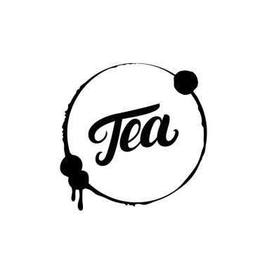 Çay el yazılı yazı logo, etiket, rozet, sıçrama ile amblemi.