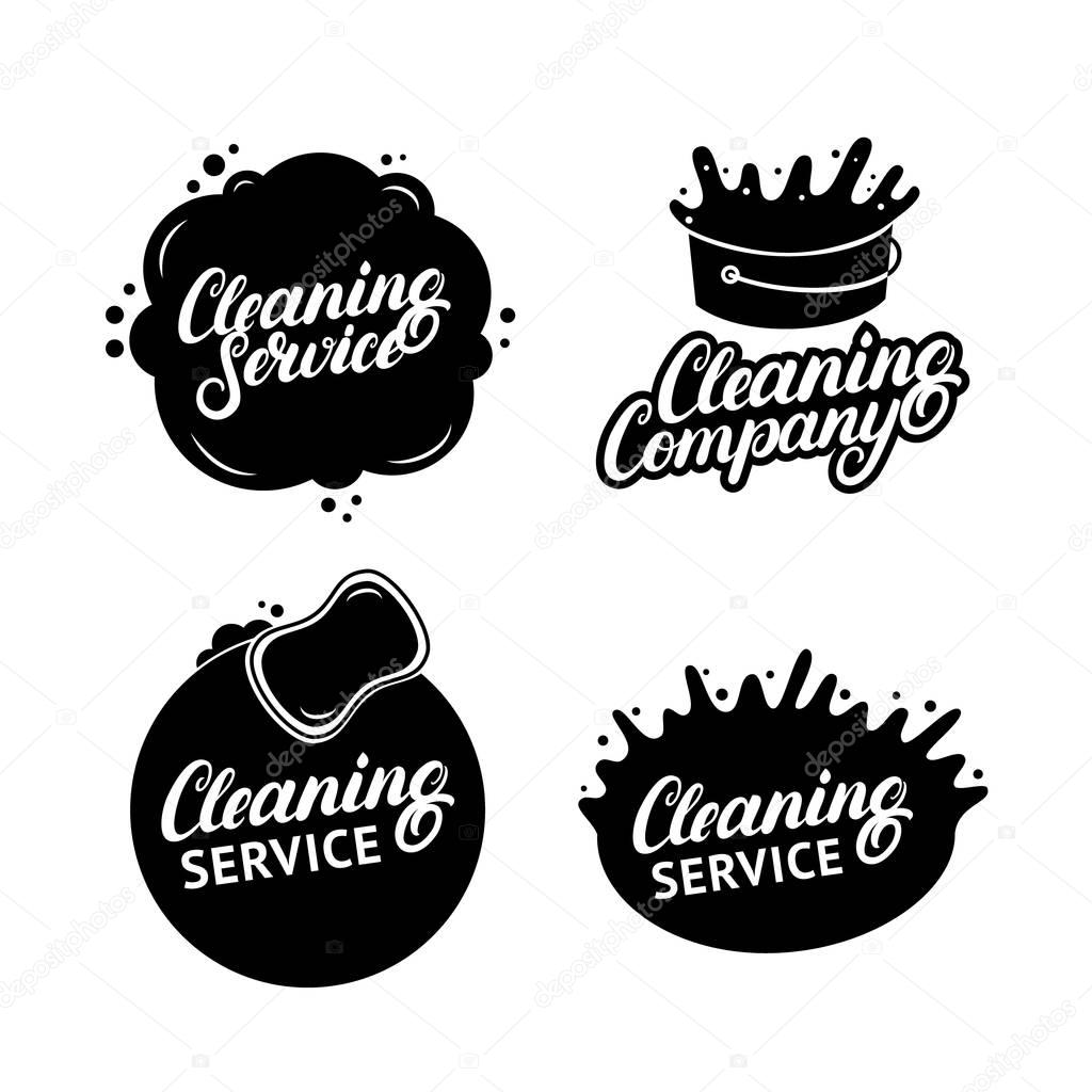 Set of hand written lettering Cleaning Service logos, labels, badges, emblems. Isolated on white background. Vector illustration.
