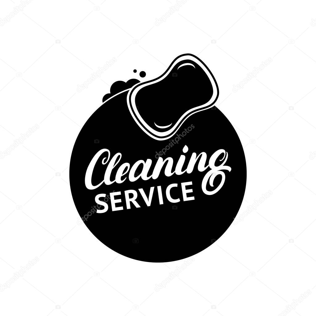Hand written lettering Cleaning Service logo, label, badge, emblem. Isolated on white background. Vector illustration.