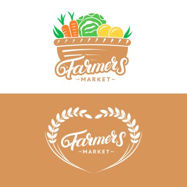 Yazı etiketleri, rozetleri logolar, amblemler Farmers Market el yazılı ayarla.