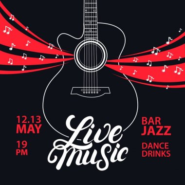 Canlı müzik poster konser, parti için bir gitar ile.