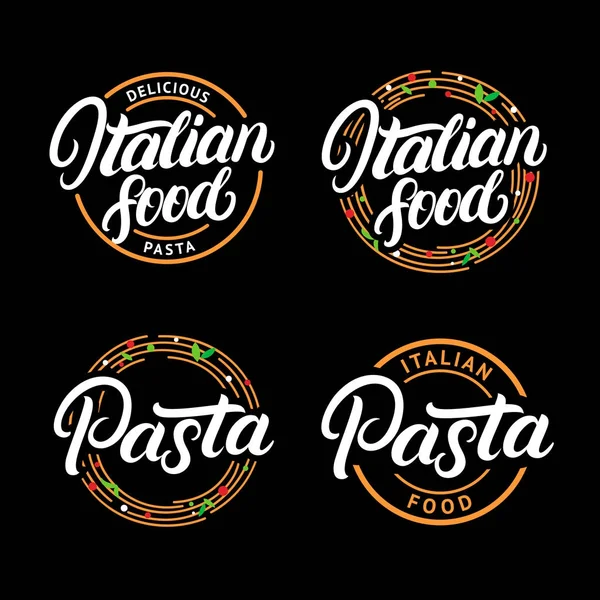Conjunto de comida italiana y Pasta escrito a mano logotipo, etiqueta, insignia, emblema . — Vector de stock