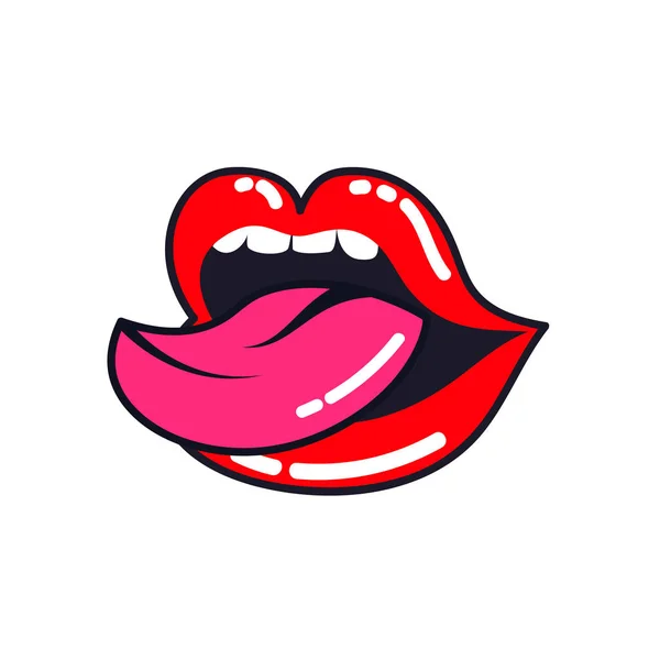 Labbra femminili. Bocca di donna con una lingua, denti . — Vettoriale Stock