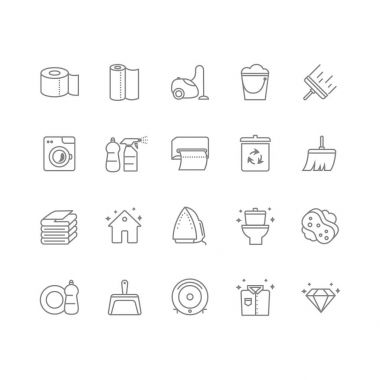 20 temizlik hattı Icons set.