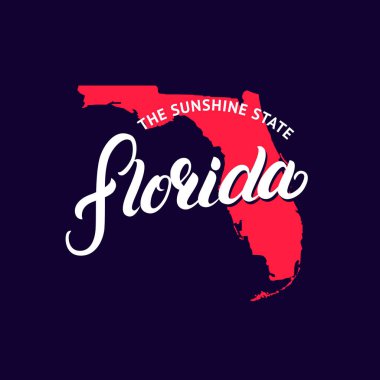 Florida Devlet el yazılı Word ve harita tee baskı, kartı ve poster için yazı.