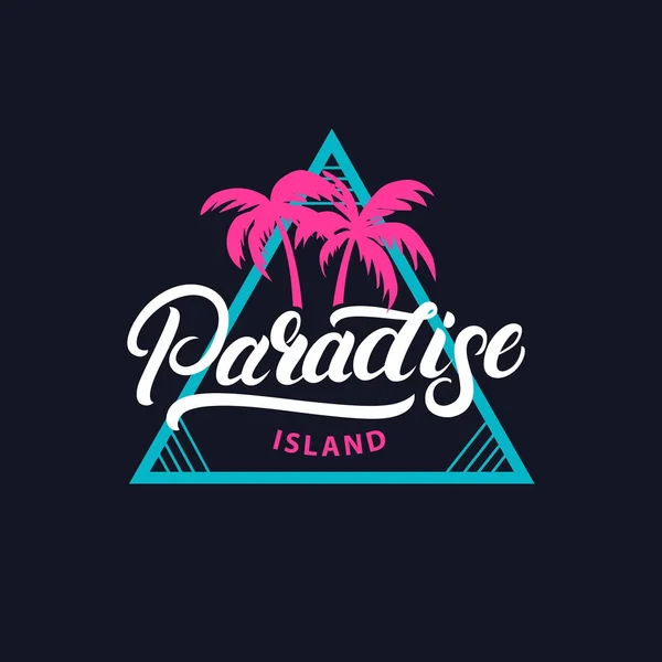 Paradijs eiland handgeschreven belettering tee afdrukken. — Stockvector