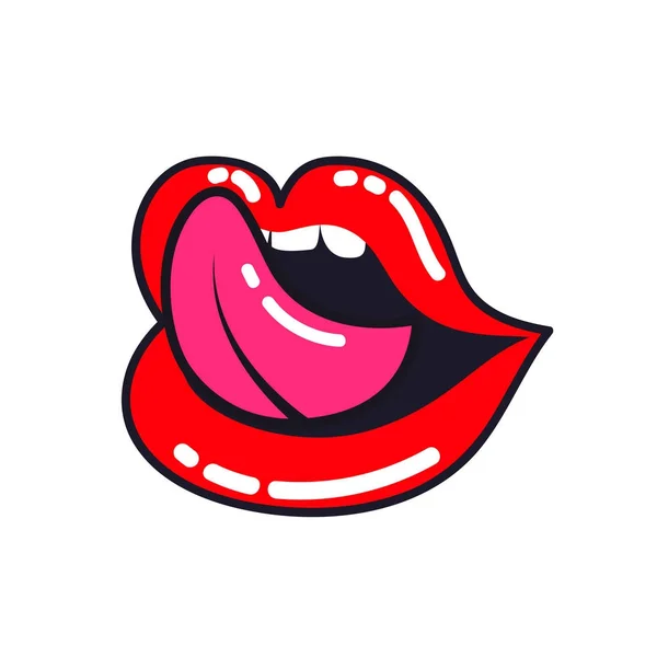 Los labios femeninos. Boca de mujer con lengua, dientes . — Archivo Imágenes Vectoriales