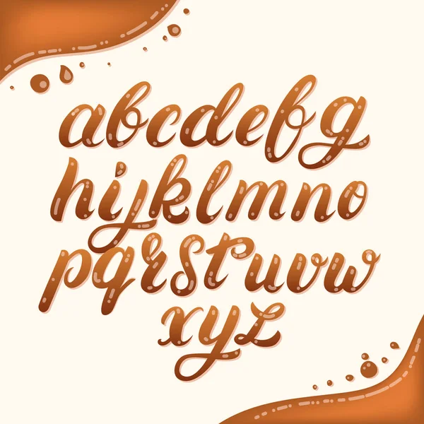 Handgeschriebenes Kleinbuchstabenalphabet aus Karamell. — Stockvektor