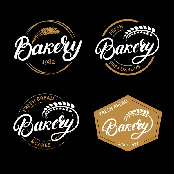 Uppsättning av bageri handskrivna bokstäver logotyp, etikett, badge, emblem. — Stock vektor