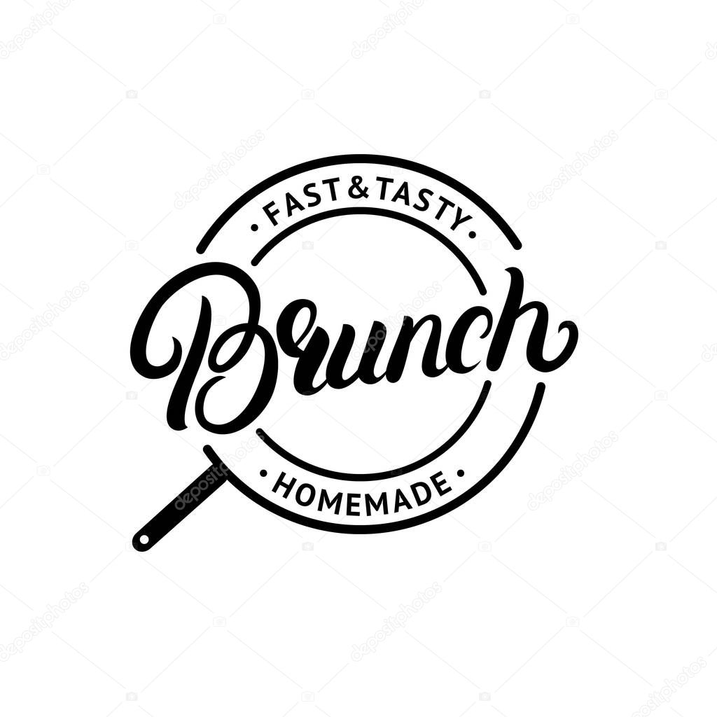 Brunch hand written lettering logo, label, emblem, sign. Vintage style. Isolated on background. Vector illustration