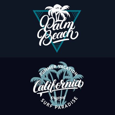 California ve Palm beach el avuç içi ile harflerle yazılı kümesi.