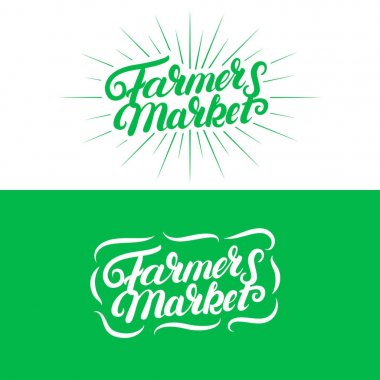 Yazı etiketleri, rozetleri logolar, amblemler Farmers Market el yazılı ayarla.