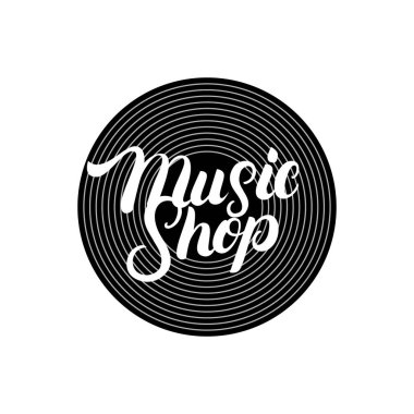 Müzik dükkanı el yazılı yazı logo, etiket, rozet, amblemi.