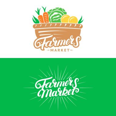 Yazı etiketleri, rozetleri logolar, amblemler Farmers Market el yazılı ayarla.