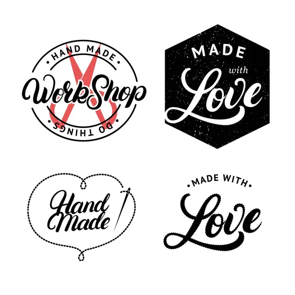 Set of hand made hand written lettering logo, label, badge, emblem. — Stock Vector