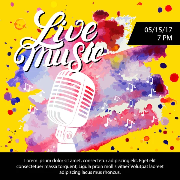 Affiche de musique live avec microphone pour concert, fête . — Image vectorielle