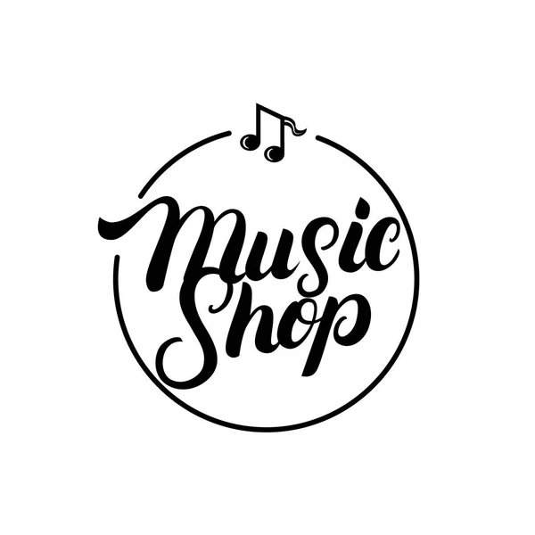 Music Shop lettrage écrit à la main logo, étiquette, insigne, emblème . — Image vectorielle