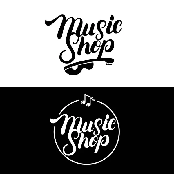 Set di loghi, etichette, distintivi, emblemi scritti a mano Music Shop . — Vettoriale Stock