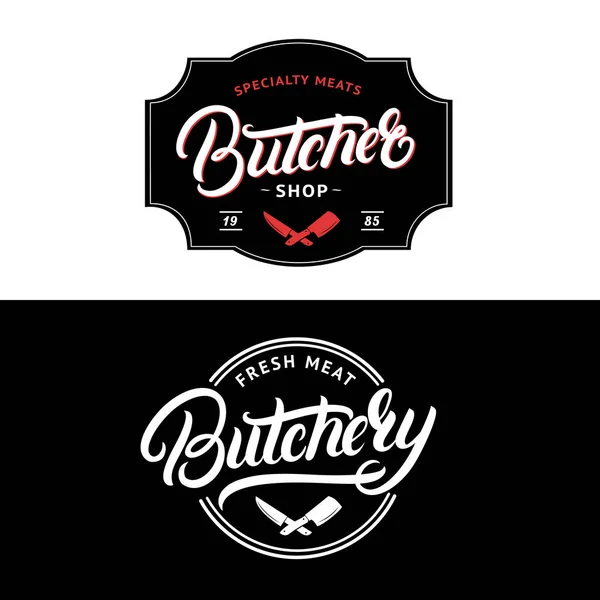 Set of Butcher Shop and Butchery hand written lettering logo, label, badge, emblem. — Stock Vector