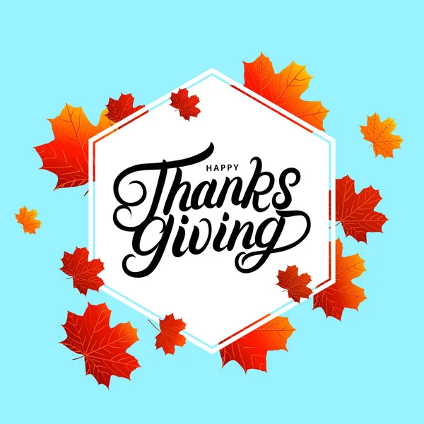 Happy Thanksgiving handskrivna bokstäver med brigth faller löv. — Stock vektor
