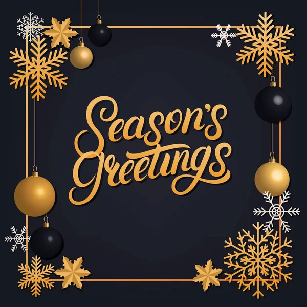 Seasons Greetings 2018 letras escritas a mano con adorno de decoración dorada . — Vector de stock