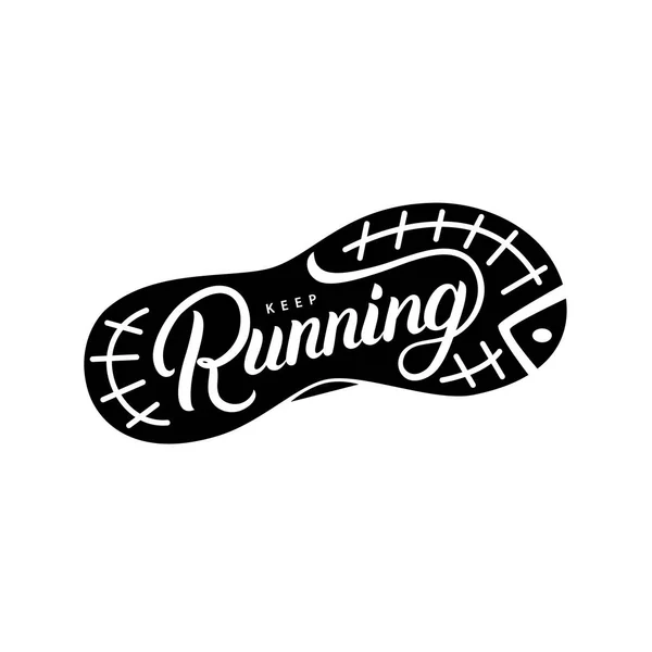 Mantenga Running mano escrita lettering cita en zapatos de carrera de suela — Vector de stock