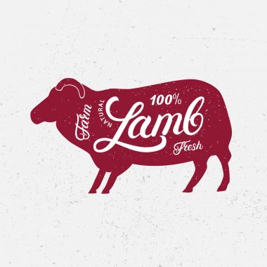 Koyun, Koç siluet ve el yazılı harflerle kelimeler kuzu, çiftlik, taze