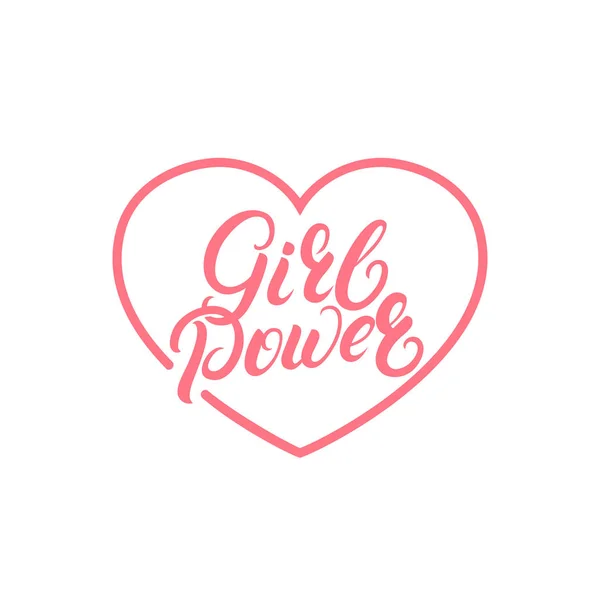 Girl Power letra escrita a mano cita en el corazón. Frase feminista . — Vector de stock