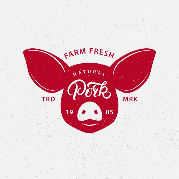 Logo de porc, étiquette, impression, affiche pour boucherie, marché fermier . — Image vectorielle