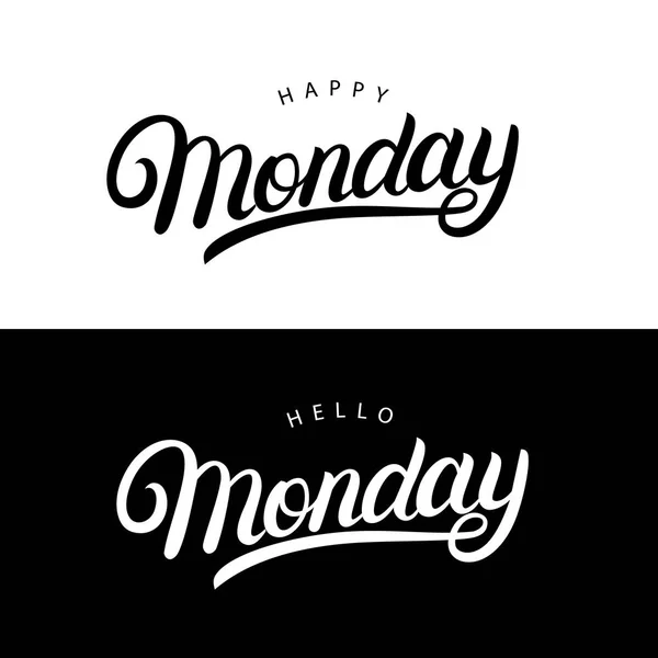 Hello and happy Monday hand written lettering quotes for posters, tee, cards, invitations, stickers . — стоковый вектор
