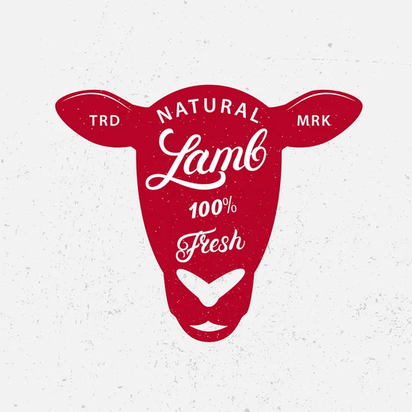 Lamm logotyp, etikett, print, affisch för köttaffär, bondens marknad. — Stock vektor