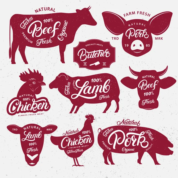 Set of butchery logo, label, emblem, poster. — Stock Vector