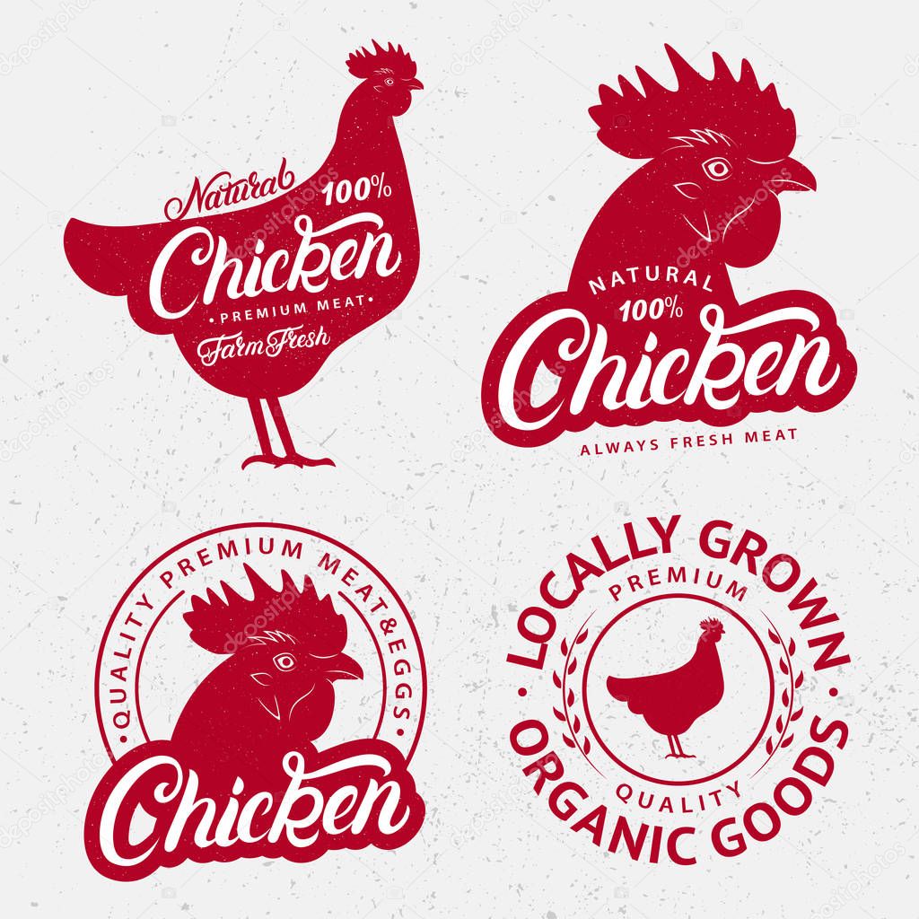 Set of Chicken logos, labels, prints, posters for butcher shop, farmer market.