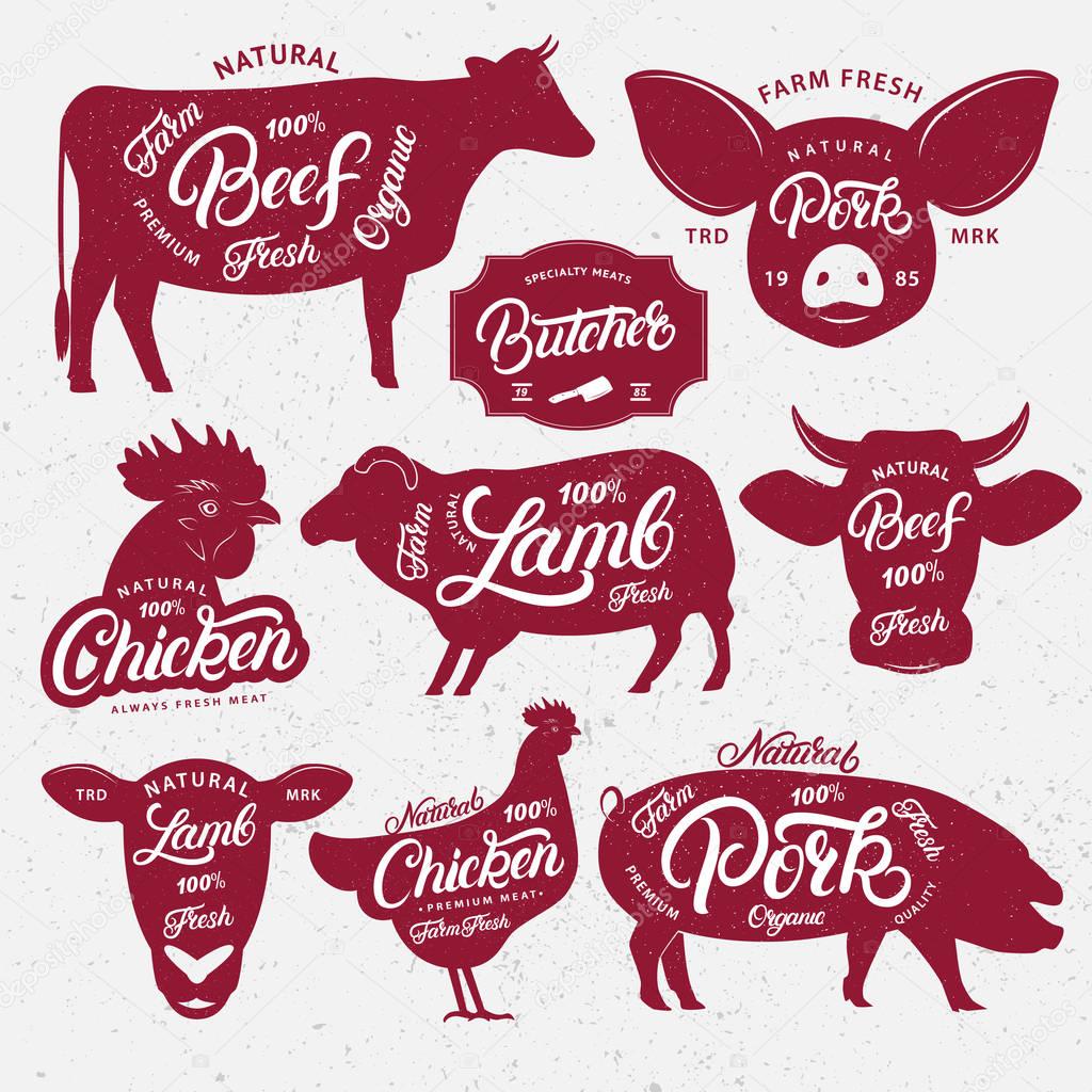 Set of butchery logo, label, emblem, poster.