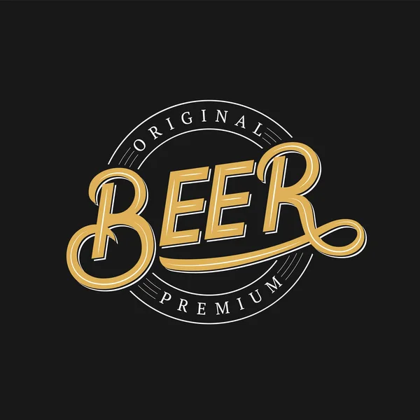 Cerveza logotipo escrito a mano, etiqueta, plantilla de insignia . — Vector de stock