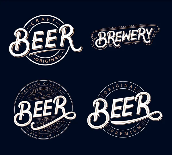 Logos écrits à la main pour la bière et la brasserie — Image vectorielle