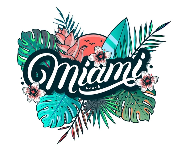 Miami plage lettrage écrit à la main — Image vectorielle