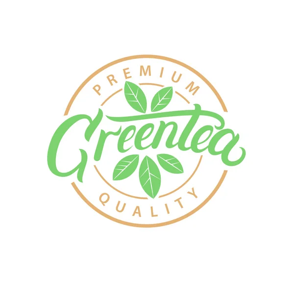 Зеленый чай ручной работы надпись логотип — стоковый вектор