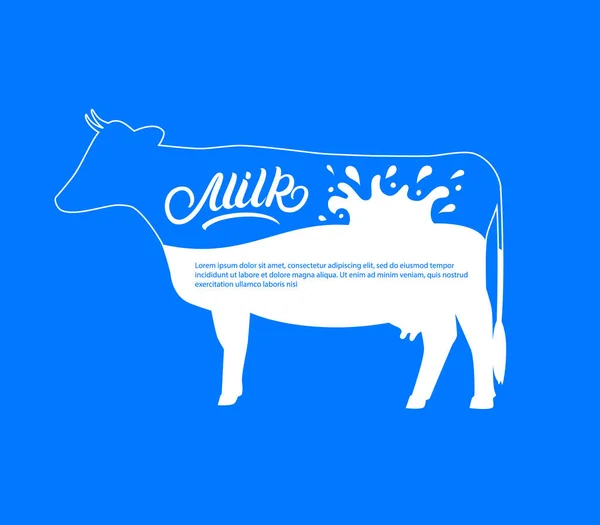 Silhueta de vaca com respingo, leite de baixas . — Vetor de Stock