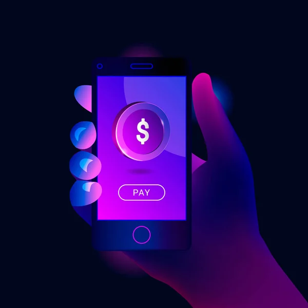 Moderno smartphone a portata di mano con l'elaborazione dei pagamenti mobili . — Vettoriale Stock